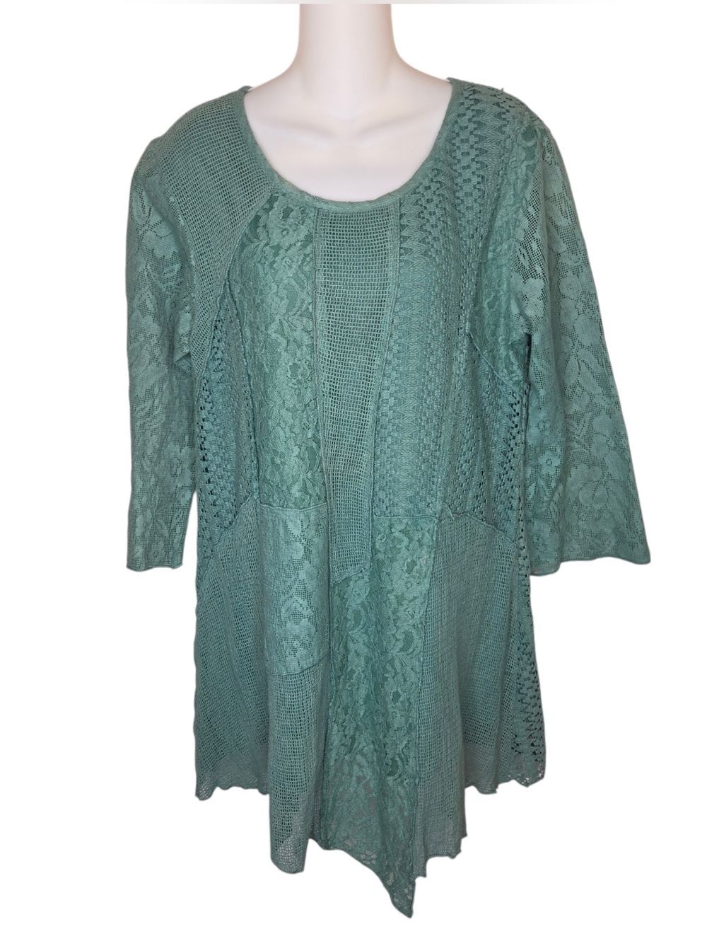 Catalog Classics Boho Romantic Lace Patchwork Tunic, Sage Green, Size L
